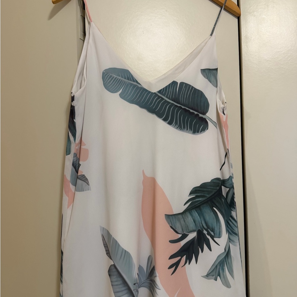 White Tropical Dress in Teal & Blush